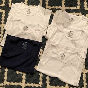 NWOT 5 white and 1 navy blue organic cotton sleeveless T-shirts